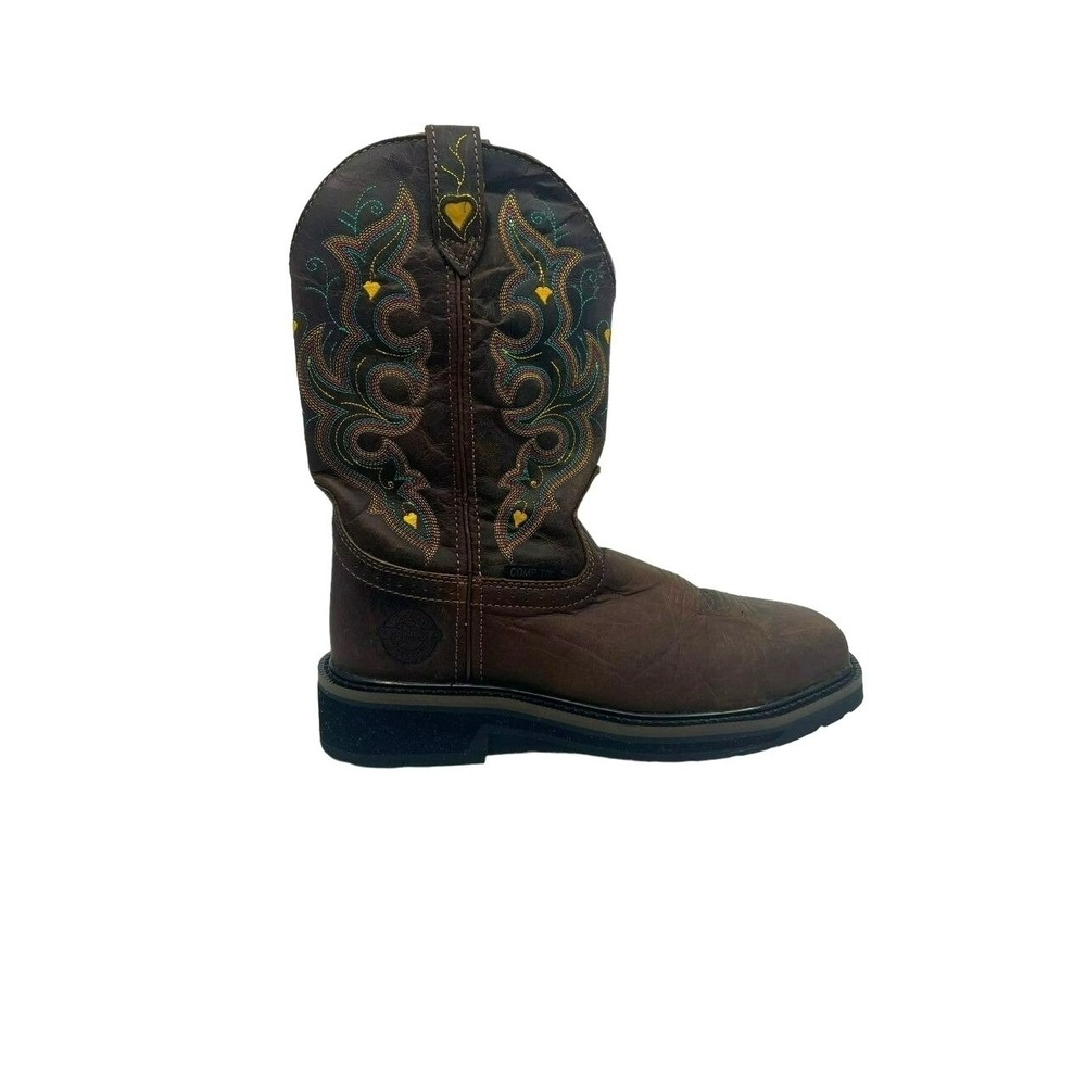 Justin Sunney Western Work Boots Women 8B Brown Good Composite Toe Leather - Picture 2 of 14